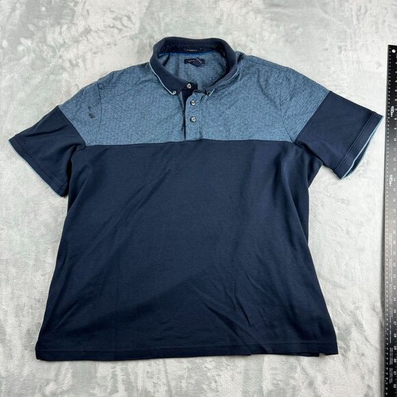 Lands End Shirt Mens XXL Blue Geometric Colorblock Golf Polo Supima Cotton - Picture 4 of 11